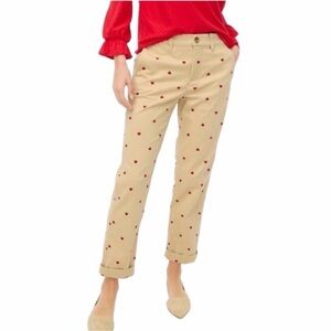 J. Crew Tan High-rise Girlfriend Chino Pant with Red Hearts